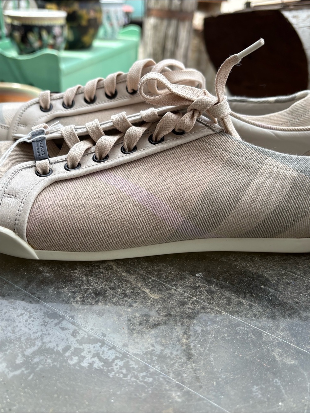 Brand New W/M Burberry Beige and Taupe Nova Check Lace-Up Sneakers - Picture 2 of 3
